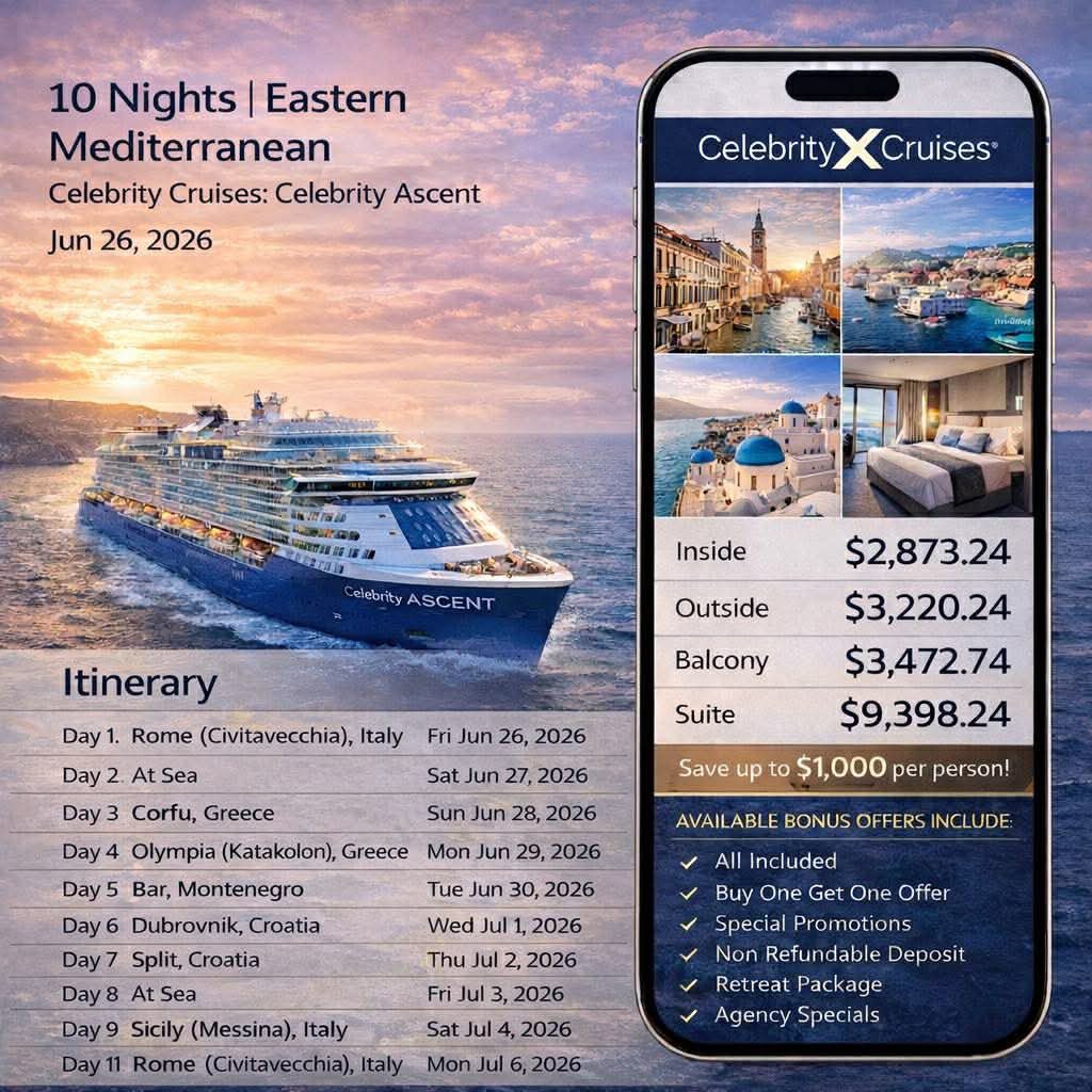 Travel deal flyer featuring limited-time savings and vacation packages