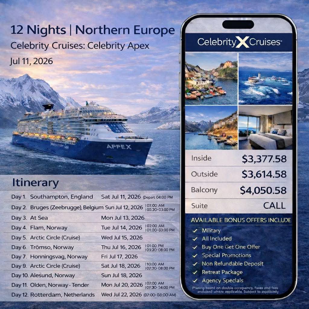 Travel deal flyer with promotional offers for flights, resorts, and getaways