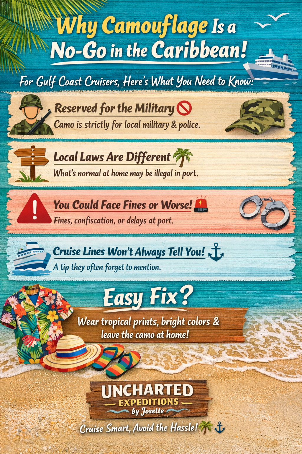 Camouflage clothing rules for Caribbean cruise ports