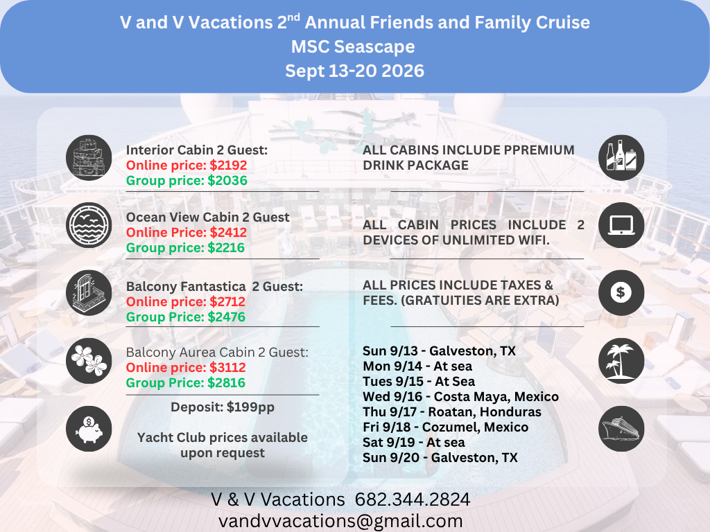 V and V Vacations Friends and Family Cruise flyer